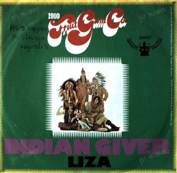 1910 Fruitgum Company - Indian Giver / Liza 7in 1969 (VG/VG)