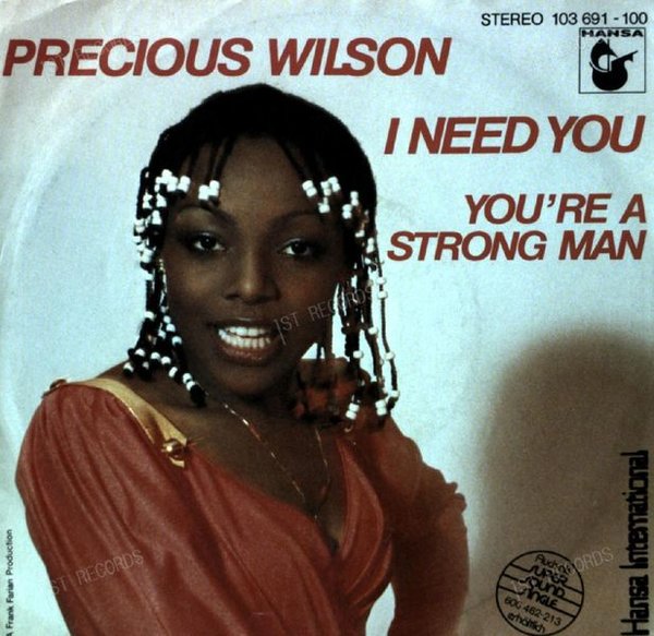 Precious Wilson - I Need You / You're A Strong Man 7in 1981 (VG+/VG+)